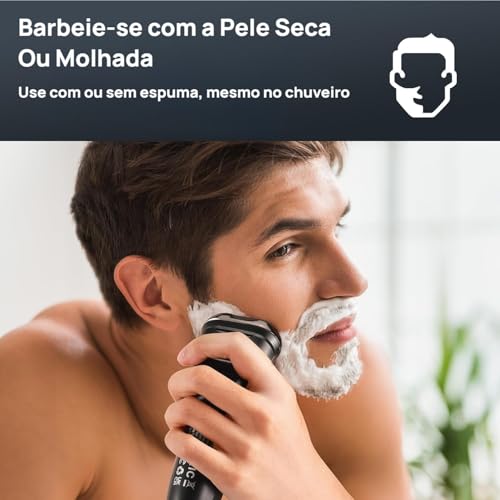 Aparelho de Barbear Elétrico Masculino Sem Fio, Barbeador Rotativo à Prova d’Água para Uso Seco e Molhado, Carregamento USB Rápido, Aparador Pop-up, Lâminas de Precisão, Preto