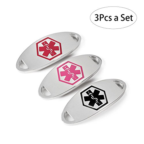BAIYI Bracelet ID Tag - Stainless Steel Black Red Pink Medical Alert ID Tag for Custom Bracelet