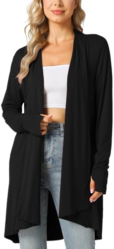 トップス drape long cardigan black scull damage ShezPretty Women's Cardigan Drape Front Open Long Sleeves Cardigan