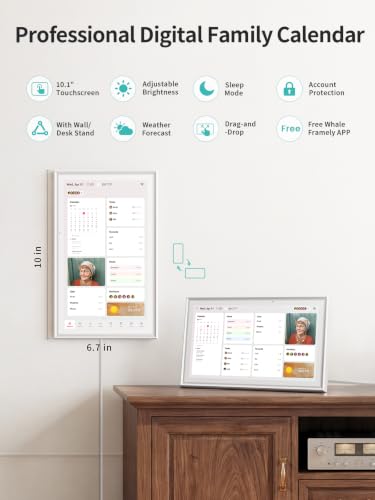 Digital Calendar Wall Touch Screen, 10.1 Inch Smart Chore Chart & Family Schedule Organizer, No Subscription Electronic Calendar for Family, Meals, Photo Display, Wall/Desk Mount, Gifts for Women Men