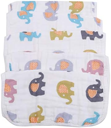 Firecolor 5pcs Printing Baby Face Towel Baby Saliva Towel Soft Cotton Washcloths Bath Towel Gifts,Colorful Elephant Pattern