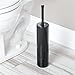 mDesign Extra Slim Compact Freestanding Plastic Toilet Bowl Brush and Holder for Bathroom Storage and Organization - Modern, Space Saving, Sturdy, Deep Cleaning, Covered Brush - Black