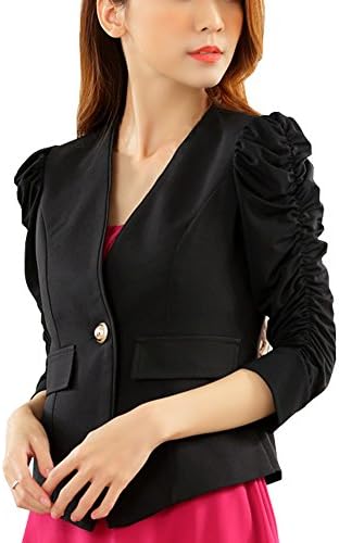 JK2 Women's Cotton Blend Splice Chiffon 3/4 Sleeve One botton blazers Size L US Black