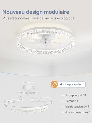 ZMISHIBO Ceiling Fan, Ø50.8 cm, Led 3000K-6500K Dimmable 10%-100%, Ceiling Fan with Light, 6 Speed, Quiet, Timer, App & Remote Control, Modern