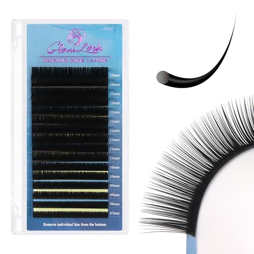 GLAMLASH Extensión de Pestañas 0.15mm D Curl 7-15mm Pestañas Pelo a Pelo Clásicas Profesional para Salón(0.15D,7-15mm)