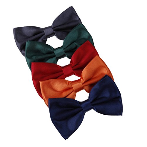 DBF2002 Bow Tie For Men Grey,Dark Green,Red,Orange,Blue Solid Poly Pre-tied Bow tie Present Box Set 5T By Dan Smith