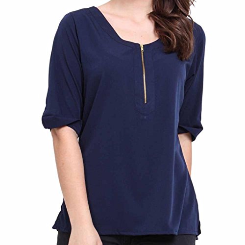 Click Here to See More Images NREALY Summer Women Casual Tops Shirts Women Crew Neck Zipper Loose T-Shirts