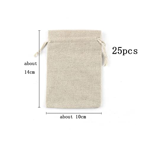 Dahi Pack of 25 Small Cotton Fabric Pouches 10 x 14 cm Jute Bag Fabric Drawstring Bag Jewellery Gift Bags Reusable