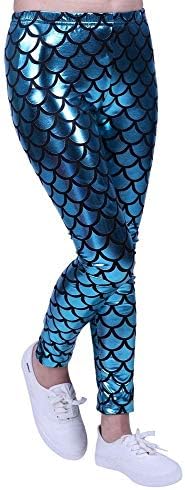 Angels UK New Kids Girls Fish Scale, Shiny Leggings Mermaid Stretch Foil Wet Disco Party Pants, Jeggings (5/13Yr)
