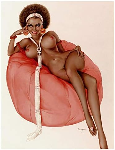 Nude Black Woman Sitting on Bean Bag 8.5x11 Photo Print, Erotic Pin-up Art by Alberto Vargas