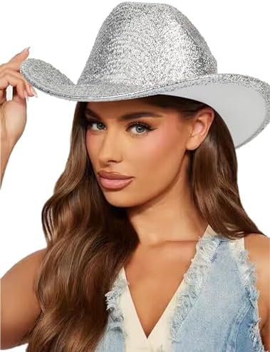 Holographic Glitter Cowgirl Hat for Women Costume Party Western Cowboy Hat M/L Mealah Holographic Western Cowboy Hat for Women - Sparkly  main image 3
