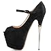 YDN Women Peep Toe Sky High Heels Platform Pumps Ankle Straps Shoes Metal Stilettos Black 12