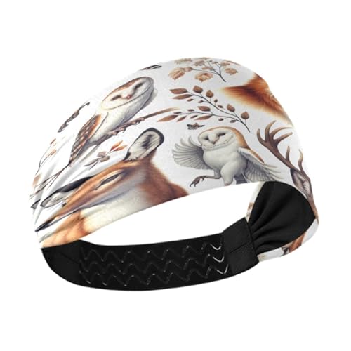 WELLDAY Headbands for Women Fox and Owls Soft Elastic Non Slip Headbands for Women Running, Wide Women’s Head Band for Thin Hair