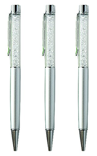 Taloyer 3pcs Crystal Ballpoint Pen Roller Ball Gel Pens Stationery Creative Stationery Gifts Office School Supplies (Silver) - Thumbnail 2