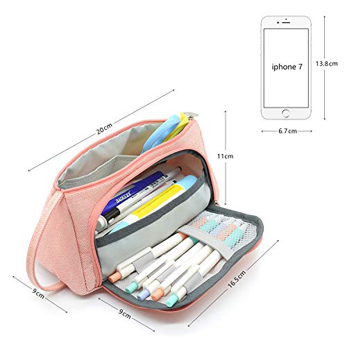 Mokani Pencil Case, Big Capacity Pencil Pen Pouch with Handle, Stationery Bag Supplies Box for Student Office College Middle School High School, Pink