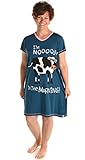 Women's V-Neck Nightshirts by LazyOne | Cute Pajamas Night Shirt + Sizes S/M and L/XL (Small/Medium, Moody Cow)