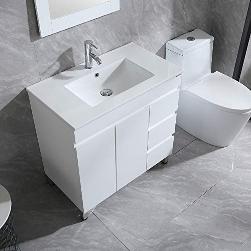 Wonline 32" Bathroom Vanity and Sink Combo Cabinet Undermount Ceramic Vessel Sink Chorme Faucet Drain with Mirror Vanities Set