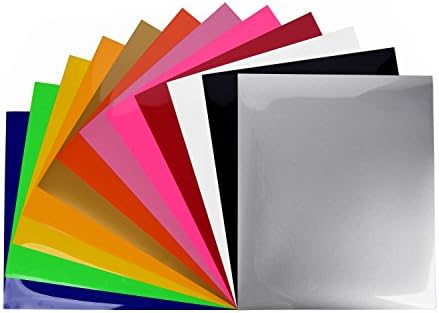 Heat Transfer Vinyl Bundle 12"x10" | 12 Assorted Color Sheets Iron On | DIY HTV Silhouette for Cameo, Cricut, Die-Cut or Heat Press Machine