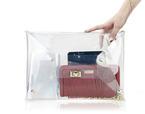 Hoxis Large Size PVC Clear Envelope Clutch Gold Chain Crossbody Shoulder Bag Women's Purse (Clear)