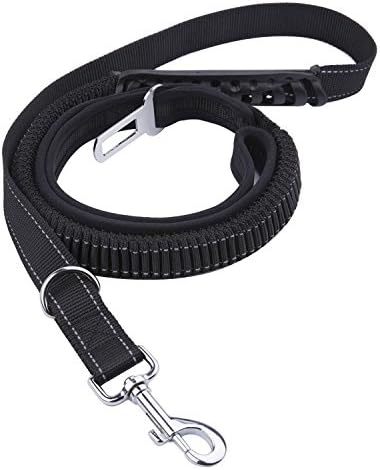 Elastic Nylon Cat or Dog Leash Seat Belt for Running and Walking, Hands Free and No Pull Leash Bungee, Suitable for Small, Medium and Large Dogs, 4ft- 6ft, Black