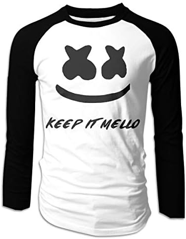 Eowlte Marshmello Keep It Mello Men's Raglan Long Sleeve Athletic Casual Baseball Tee Black