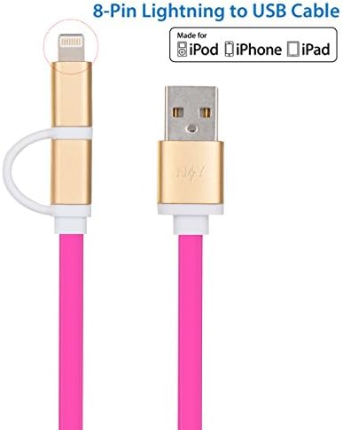 5-Pack Red Micro USB charging Cable with Lightning Charger Cord Short 1ft 30cm for Apple iPhone Android Tab Kindle