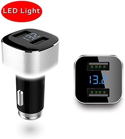 Fast Car Charger, LED Display Voltmeter and Current with LED Light for iPhone 7 6S Plus 6 Plus 6 5SE 5 5C Samsung Galaxy S7 S6 S5 Edge Note 5 4 Tab S LG G5,HTC iPads Pro Gray
