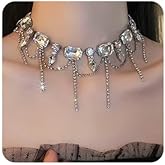 Octwine Women Tassels Rhinestone Choker Necklace Dangle Sexy Shiny Necklace for Women Crystal Accessories