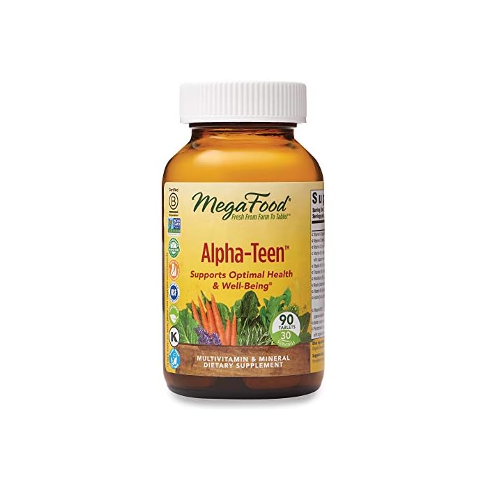 MegaFood - Alpha-Teen, Multivitamin Designed to Support Teenage Boys and Girls' Development, Growth, Bones, Teeth…