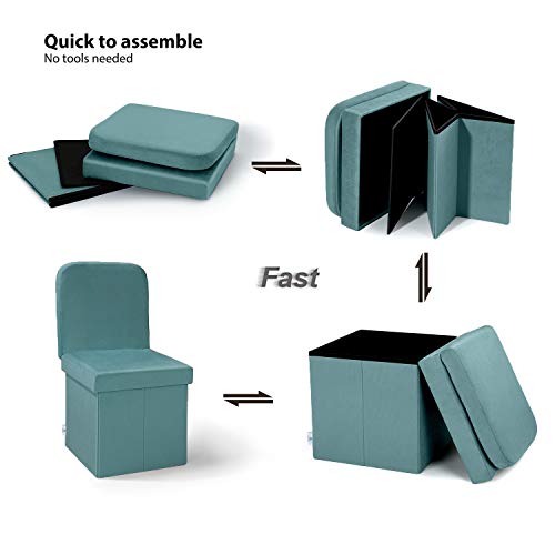 B FSOBEIIALEO Storage Ottoman with Seat Back, Velvet Ottoman Storage Chair for Vanity, Folding