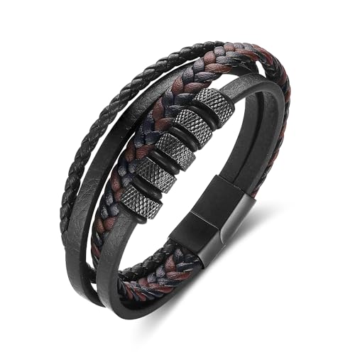 Gkmamrg Weihnachtsgeschenke Für Männer Armband Herren Geschenk Für Männer - Lerderarmband Leder Männer Armband Schwarz Armreif - Geflochten Echtleder Breites Wickelarmband Mit Magnet Verschluss