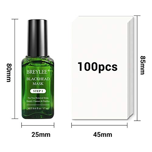Blackhead Remover, BREYLEE Tea Tree Oil Blackhead Mask Blackhead Removal Strips Face Strips Pore Strips Peeling Mask (17mL, 0.6 fl oz) (With 100 Pcs Strip Paper)