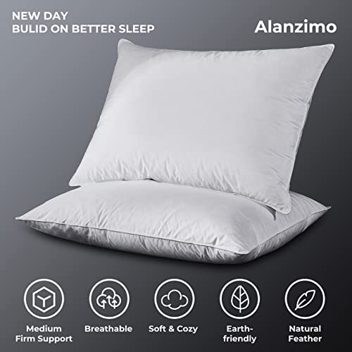 Alanzimo Luxury Hotel Collection Goose Feathers Pillows for Sleeping
