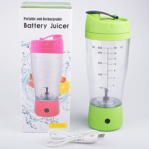 Xelparuc Multi Functional Shaker Bottle Mini Juicer, Nutrition Powder Bottle, USB Rechargeable Vortex Mixer, Portable Round Hand Big Capacity Fruit Cup, 500ml/18oz, Green