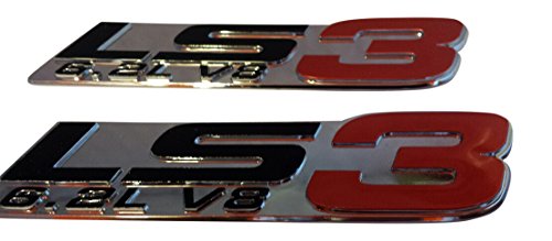 Muzzys (SET OF TWO) 3D LS3 6.2L V8 Red Chrome Fender Emblem Badge Decal for Corvette Camaro G8 SS Holden