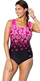 Aquabelle Women's Plus Size Engineered Pink Exploded Floral Swimsuit