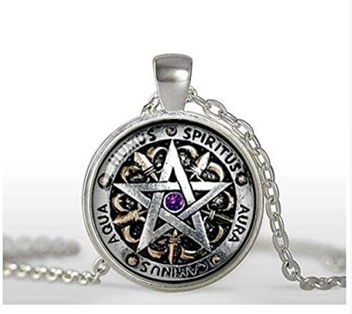 Wiccan Protection Necklace Black Magick Pagan Pentagram Jewelry Glass Dome Pendant Necklace