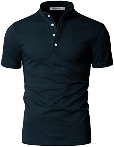 DANDYCLO Men's Henley Style Point Color Design Short Sleeve Casual Henley T Shirt Navy Medium