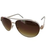 Guess Womens GF0268 Wire Rim Aviator Fashion Sunglasses, White/Gold/Brown