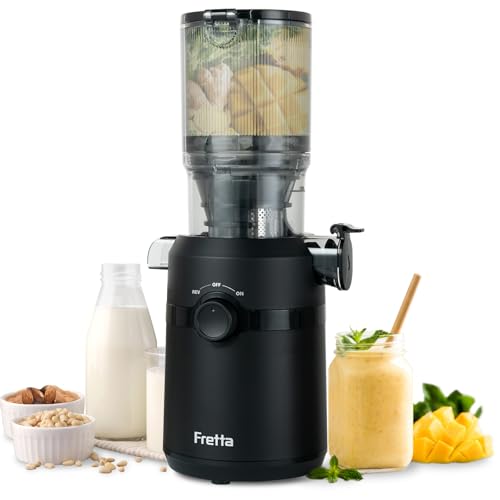Fretta Fruit and Vegetable Extractor, 108MM Opening and Capacity of 1L Juice Extractor, 200W Slow Center, 99% Preserved Nutrients, BPA Free, Easy to Disassemble and Clean