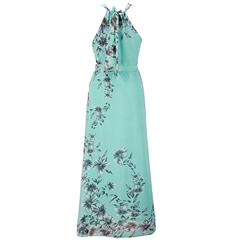 EMPERJAS Elegant Women Sleeveless Halter Neck Floral Print Chiffon Maxi Dresses