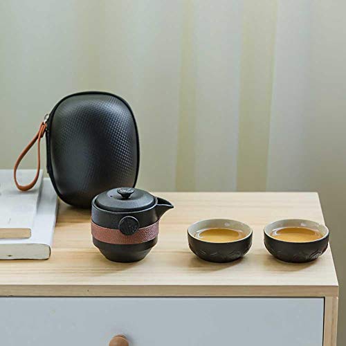 Adminitto88 Reise-Keramik-Teeset, Tragbares Kung-Fu-Teeset Mit Einem Topf Und Zwei Tassen, Mit Tee-Wasserabscheidebecher-Filter Und Aufbewahrungsbeutel – Bild 5