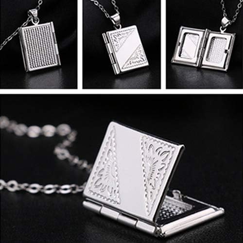 Necklace Opeof Silver Color Rectangle Locket Box Photo Frame Pendant Necklace Chain Charm Jewelry