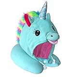 Unicorn Hooded Animal Travel Neck Pillow, Plush Toy Gift, Microbead, Adjustable Drawstring, Perfect For Airplane Travel With Comfortable Neck Support and As Unicorn Party Supplies Designed In Japan