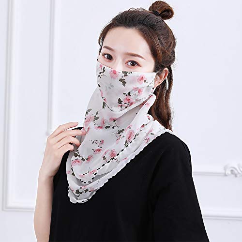 Sun Protection Chiffon Face Cover Dust Neck Gaiter Scarf Print Balaclavas Women