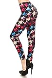 Premium Quality Ultra Soft Printed Leggings - Regular and Plus Size - 50 Different Designs (Plus (12 - 24), Vibrant Houndstooth)