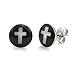 Trendy Stainless Steel Mens Cross Stud Earrings Jewelry (Black White)