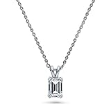 BERRICLE Rhodium Plated Sterling Silver Solitaire Anniversary Wedding Pendant Necklace Made with Swarovski Zirconia Emerald Cut 1 CTW