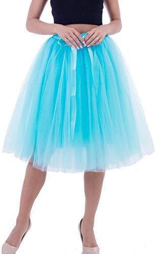 Women's High Waist Pleated Princess A Line Midi/Knee Length Tutu Tulle Skirt for Prom Party