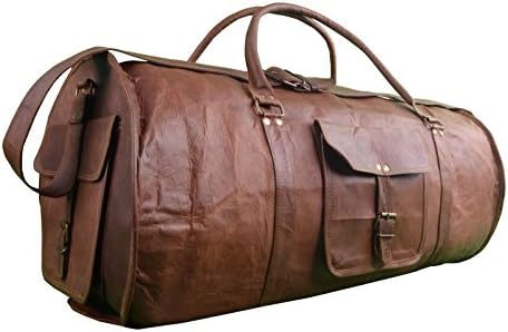 22" Genuine Leather Men's Duffel Gym Sports Travel Weekend Duffle Bag